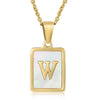 Wholesale Women's Fashion Stainless Steel Square Necklace With White Shell And Letter Design Gold Titanium Steel Electroplated Clavicle Chain