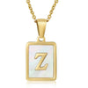 Wholesale Women's Fashion Stainless Steel Square Necklace With White Shell And Letter Design Gold Titanium Steel Electroplated Clavicle Chain