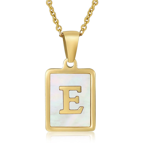 Wholesale Women's Fashion Stainless Steel Square Necklace With White Shell And Letter Design Gold Titanium Steel Electroplated Clavicle Chain