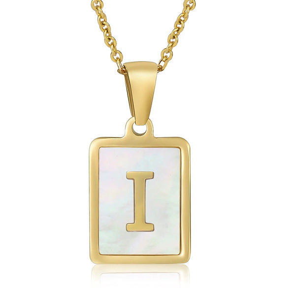 Wholesale Women's Fashion Stainless Steel Square Necklace With White Shell And Letter Design Gold Titanium Steel Electroplated Clavicle Chain