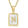 Wholesale Women's Fashion Stainless Steel Square Necklace With White Shell And Letter Design Gold Titanium Steel Electroplated Clavicle Chain