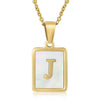 Wholesale Women's Fashion Stainless Steel Square Necklace With White Shell And Letter Design Gold Titanium Steel Electroplated Clavicle Chain