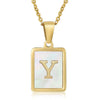Wholesale Women's Fashion Stainless Steel Square Necklace With White Shell And Letter Design Gold Titanium Steel Electroplated Clavicle Chain
