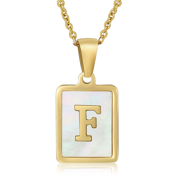Wholesale Women's Fashion Stainless Steel Square Necklace With White Shell And Letter Design Gold Titanium Steel Electroplated Clavicle Chain