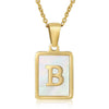 Wholesale Women's Fashion Stainless Steel Square Necklace With White Shell And Letter Design Gold Titanium Steel Electroplated Clavicle Chain