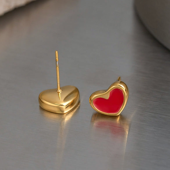 Wholesale Women's Fashion Stainless Steel Vacuum Real Gold Plated Heart Shape Earrings Jewelry Accessories
