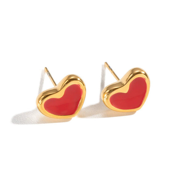 Wholesale Women's Fashion Stainless Steel Vacuum Real Gold Plated Heart Shape Earrings Jewelry Accessories