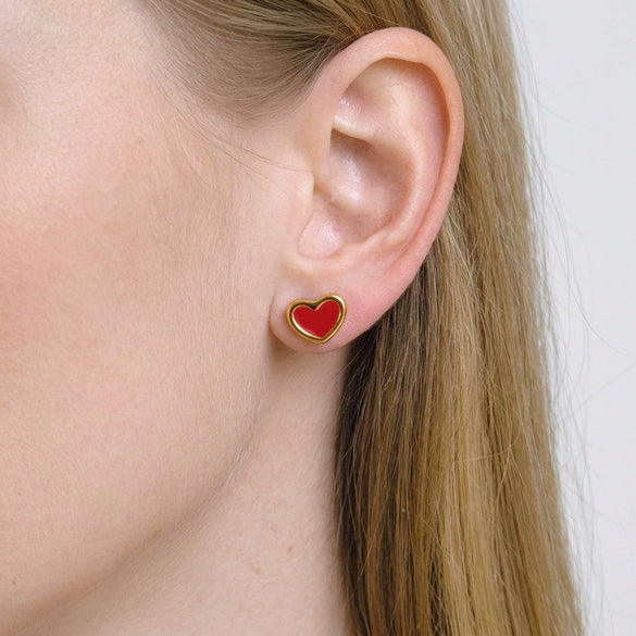 Wholesale Women's Fashion Stainless Steel Vacuum Real Gold Plated Heart Shape Earrings Jewelry Accessories