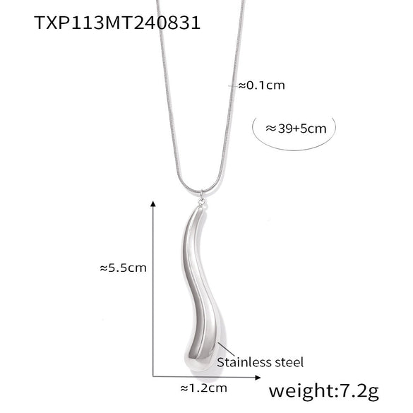 Wholesale Women's Fashion 316L Stainless Steel Water Drop Hollow Pendant Necklace And Earrings With Electroplating