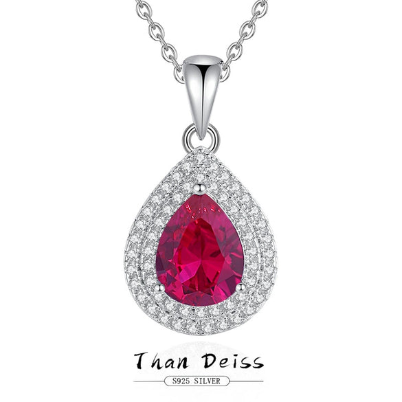 Wholesale Women's Fashion 925 Sterling Silver Water Drop Pendant Red Corundum Necklace With Cross Chain Simple Natural Style Diamond Design