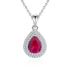 Wholesale Women's Fashion 925 Sterling Silver Water Drop Pendant Red Corundum Necklace With Cross Chain Simple Natural Style Diamond Design