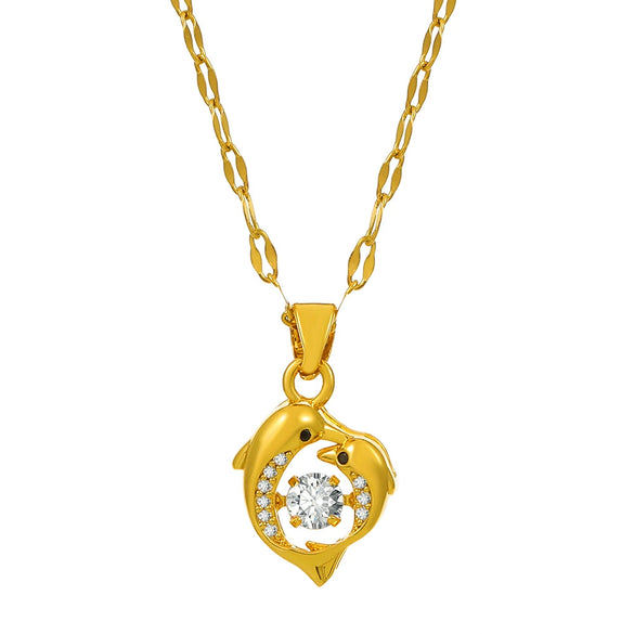 Wholesale Women's Fashion Temperament Diamond Moon Projection Necklace With Geometric Pattern Metal Material