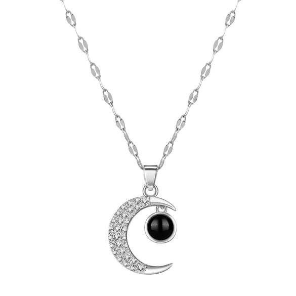 Wholesale Women's Fashion Temperament Diamond Moon Projection Necklace With Geometric Pattern Metal Material