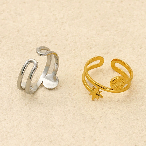Wholesale Women's Fashion Titanium Steel Geometric Hollow Opening Adjustable Ring With Electroplating