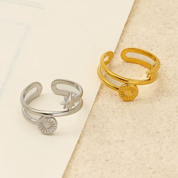 Wholesale Women's Fashion Titanium Steel Geometric Hollow Opening Adjustable Ring With Electroplating