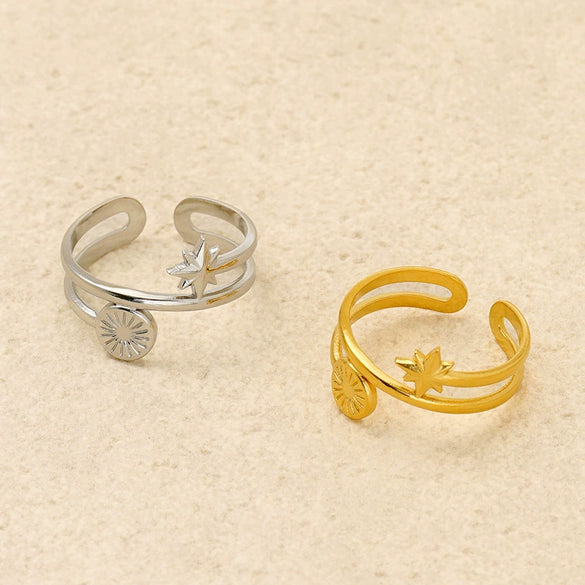 Wholesale Women's Fashion Titanium Steel Geometric Hollow Opening Adjustable Ring With Electroplating