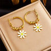 Wholesale Women's Fashion Titanium Steel Goldplated Flower Drop Earrings