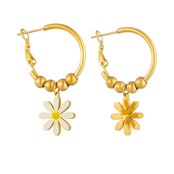 Wholesale Women's Fashion Titanium Steel Goldplated Flower Drop Earrings