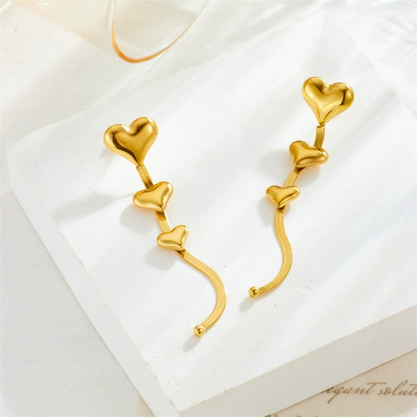 Wholesale Women's Fashion Titanium Steel Goldplated Heartshaped Tassel Earrings