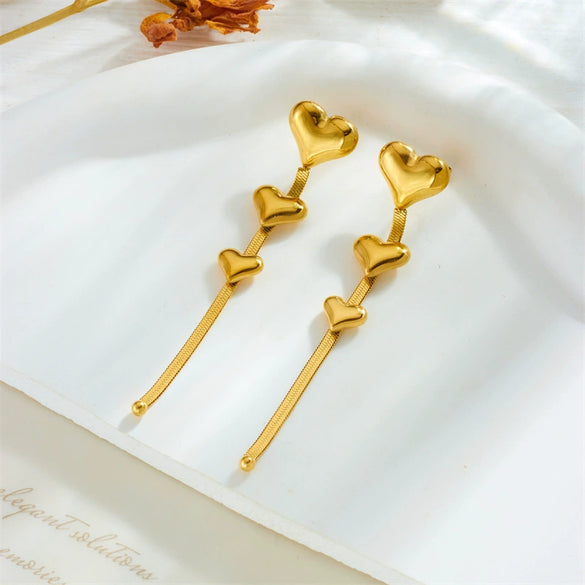 Wholesale Women's Fashion Titanium Steel Goldplated Heartshaped Tassel Earrings