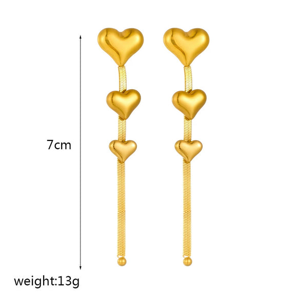 Wholesale Women's Fashion Titanium Steel Goldplated Heartshaped Tassel Earrings