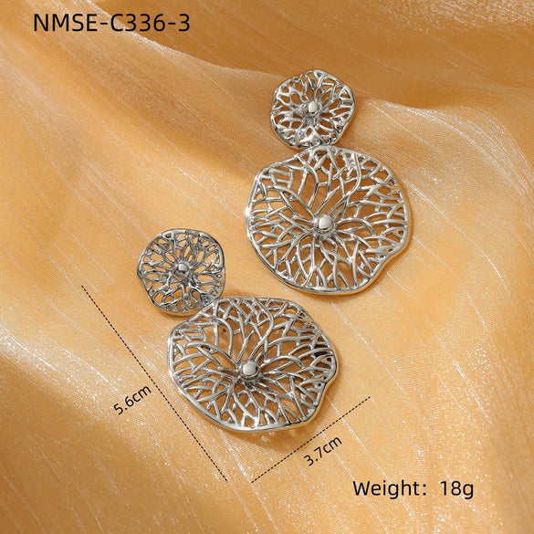 Wholesale Women's Fashion Titanium Steel Hollow Irregular Round Electroplated Geometric Earrings