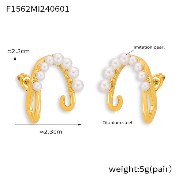 Wholesale Women's Fashion Titanium Steel Imitation Pearl Earrings With Irregular Shape And Electroplating Treatment
