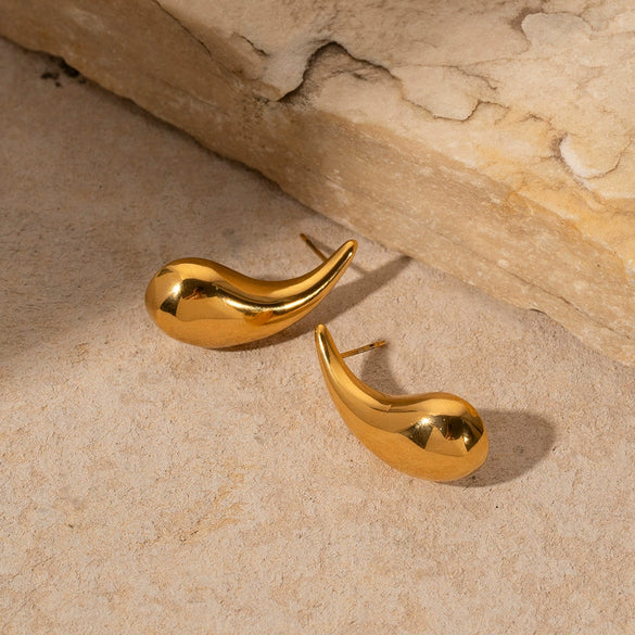 Wholesale Women's Fashion Titanium Steel 18K Gold Plated Cold Wind Water Drop Earrings With Geometric Design Electroplating