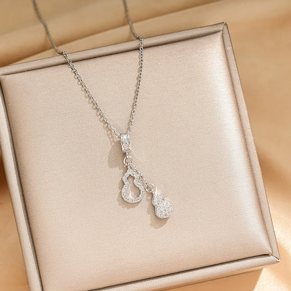 Wholesale Women's Fashion Titanium Steel Necklace With Copper Pendant And Real Gold Electroplated Tassel Gourd Design