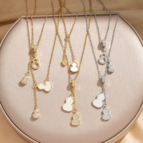 Wholesale Women's Fashion Titanium Steel Necklace With Copper Pendant And Real Gold Electroplated Tassel Gourd Design