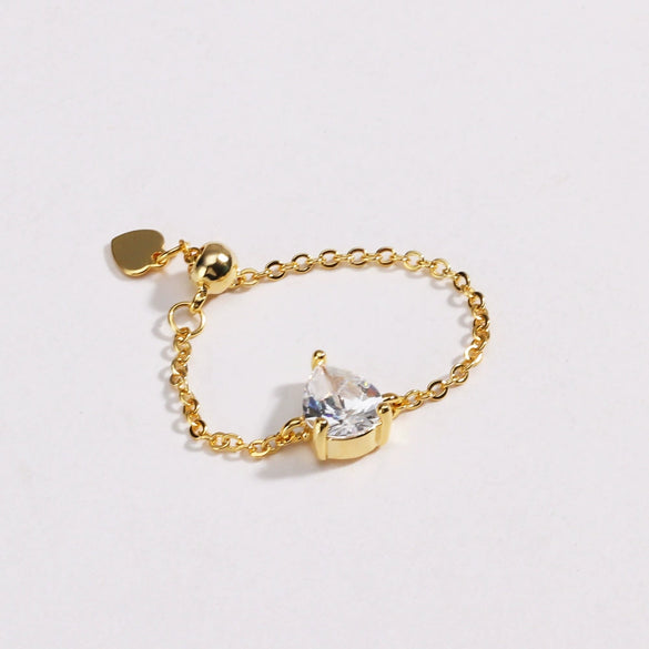Wholesale Women's Fashion Versatile Adjustable Copper Goldplated Drop Shape Stretch Ring With Zirconia Design
