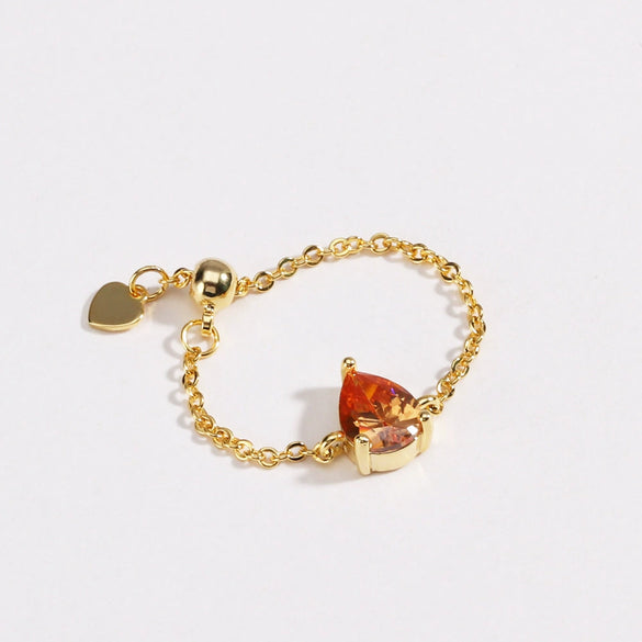 Wholesale Women's Fashion Versatile Adjustable Copper Goldplated Drop Shape Stretch Ring With Zirconia Design