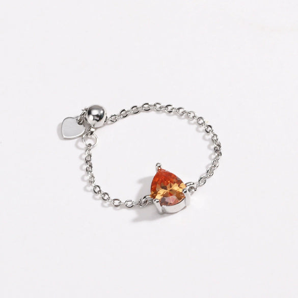 Wholesale Women's Fashion Versatile Adjustable Copper Goldplated Drop Shape Stretch Ring With Zirconia Design