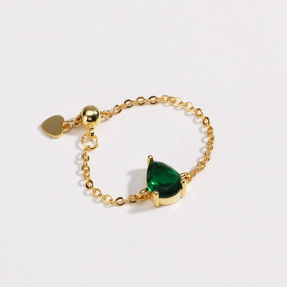 Wholesale Women's Fashion Versatile Adjustable Copper Goldplated Drop Shape Stretch Ring With Zirconia Design