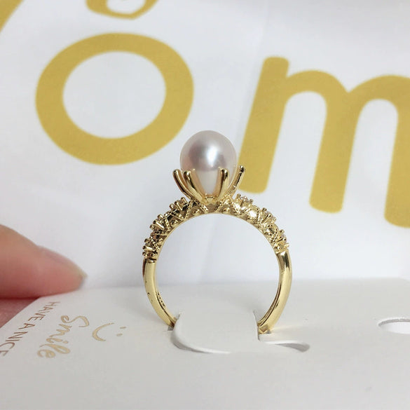 Wholesale Women's Fashion Vintage Freshwater Pearl Ring 925 Silver Copper Gold Plated Rice Drop Shape