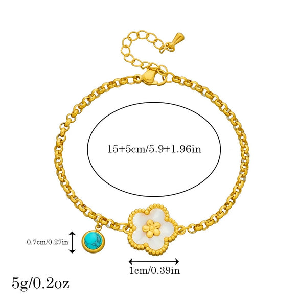 Wholesale Women's Fashion Vintage Goldplated Stainless Steel Fivepetal Flower Chain Bracelet