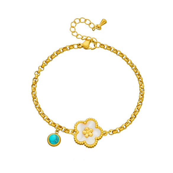 Wholesale Women's Fashion Vintage Goldplated Stainless Steel Fivepetal Flower Chain Bracelet