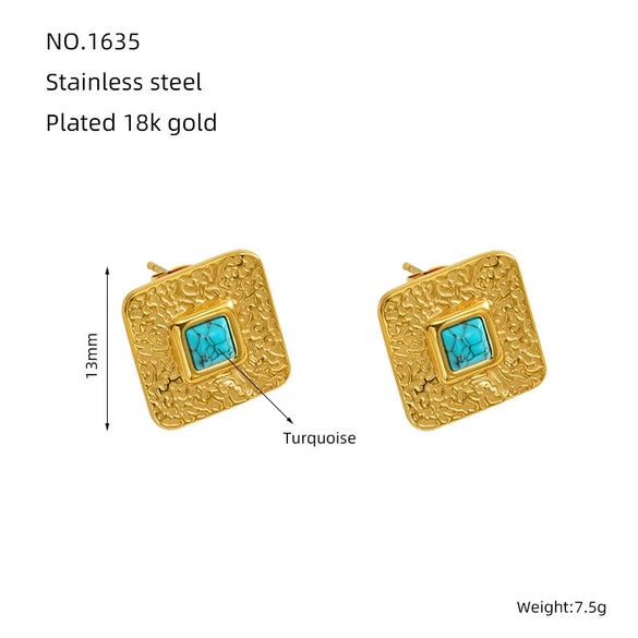 Wholesale Women's Fashion Vintage Light Luxury Style Titanium Steel Geometric Natural Stone Earrings With Electroplating