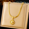 Wholesale Women's Fashion Vintage Simple Gold Plated Stainless Steel Chain Necklace With Lotus Pearl Pendant And Flower Pattern