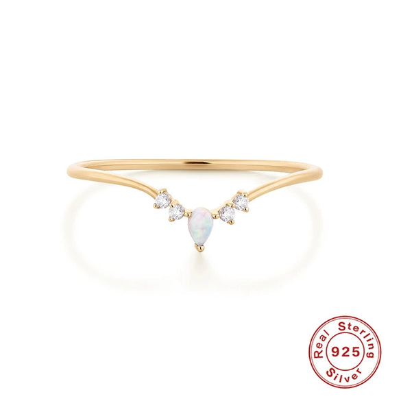 Wholesale Women's Fashion Vshaped Opal Diamond Ring S925 Sterling Silver Geometric Style Jewelry