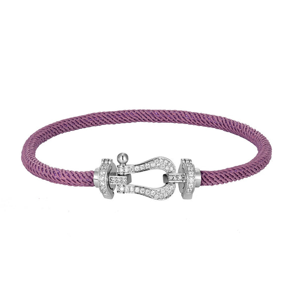 Wholesale Women's Fashion Woven Milan Rope Bracelet With Horseshoe Buckle And U Head Micro Inlaid Zircon Electroplated