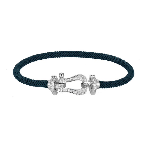 Wholesale Women's Fashion Woven Milan Rope Bracelet With Horseshoe Buckle And U Head Micro Inlaid Zircon Electroplated
