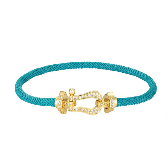 Wholesale Women's Fashion Woven Milan Rope Bracelet With Horseshoe Buckle And U Head Micro Inlaid Zircon Electroplated