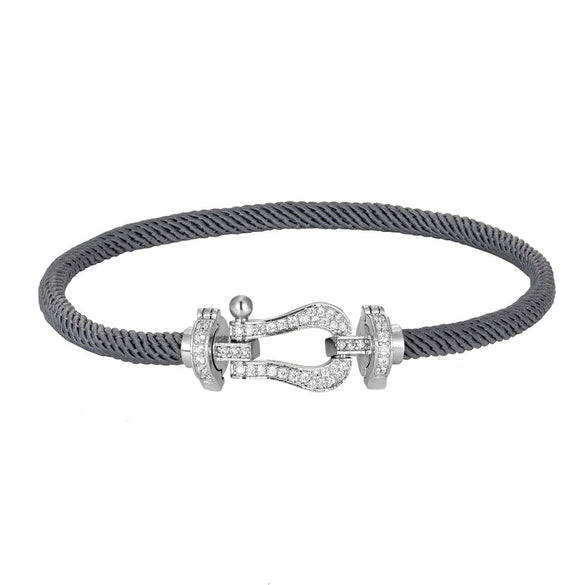 Wholesale Women's Fashion Woven Milan Rope Bracelet With Horseshoe Buckle And U Head Micro Inlaid Zircon Electroplated