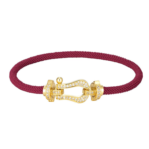 Wholesale Women's Fashion Woven Milan Rope Bracelet With Horseshoe Buckle And U Head Micro Inlaid Zircon Electroplated