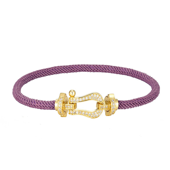 Wholesale Women's Fashion Woven Milan Rope Bracelet With Horseshoe Buckle And U Head Micro Inlaid Zircon Electroplated