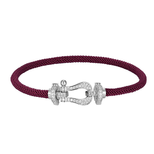 Wholesale Women's Fashion Woven Milan Rope Bracelet With Horseshoe Buckle And U Head Micro Inlaid Zircon Electroplated