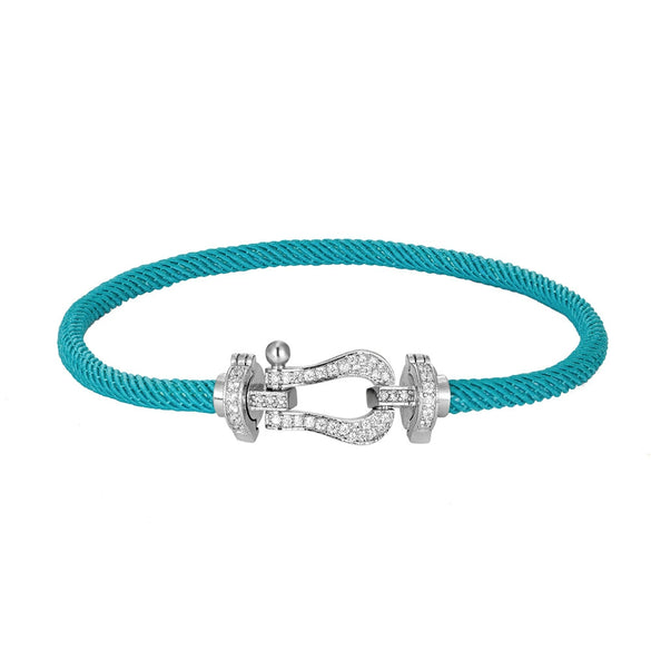 Wholesale Women's Fashion Woven Milan Rope Bracelet With Horseshoe Buckle And U Head Micro Inlaid Zircon Electroplated
