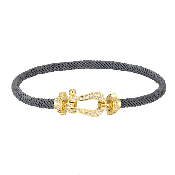 Wholesale Women's Fashion Woven Milan Rope Bracelet With Horseshoe Buckle And U Head Micro Inlaid Zircon Electroplated