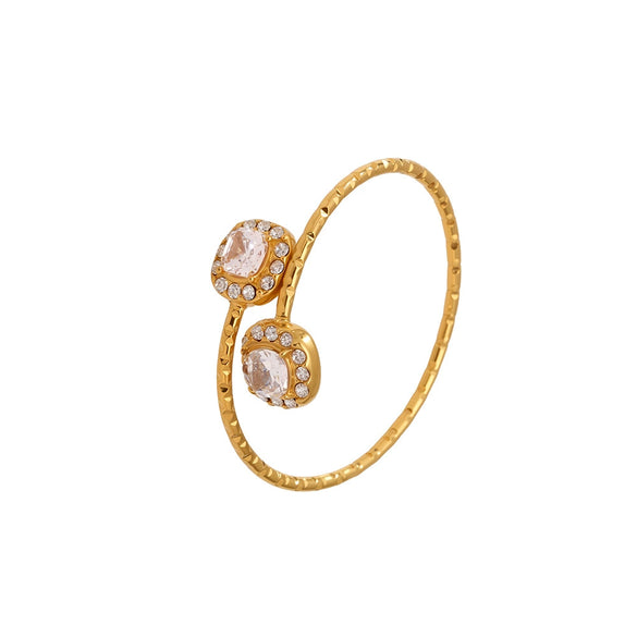 Wholesale Women's Fashionable And Versatile Geometric Heart Ferris Wheel Full Diamond Stainless Steel And Zircon 18K Gold Plated Index Finger Ring